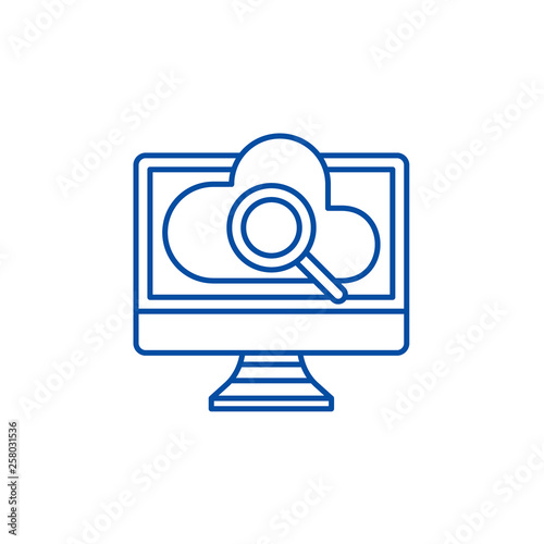 Computer online search line concept icon. Computer online search flat  vector website sign, outline symbol, illustration.