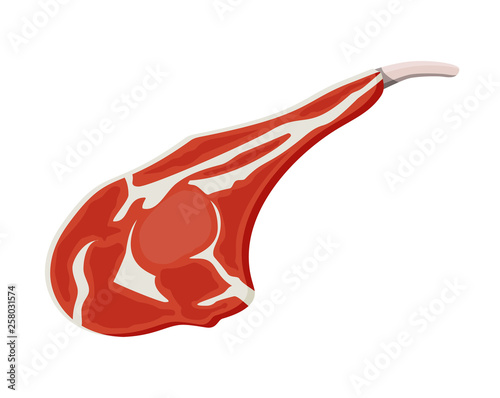 Beef tenderloin. Pork loin on bone. Slice of steak, fresh meat. Uncooked pork chop. Vector illustration in flat style