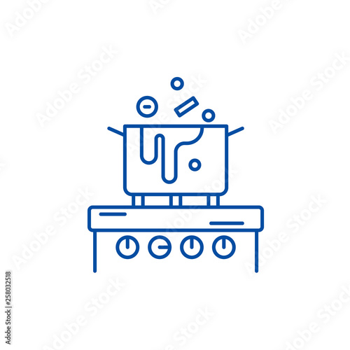 Cooking in the kitchen line concept icon. Cooking in the kitchen flat  vector website sign, outline symbol, illustration.