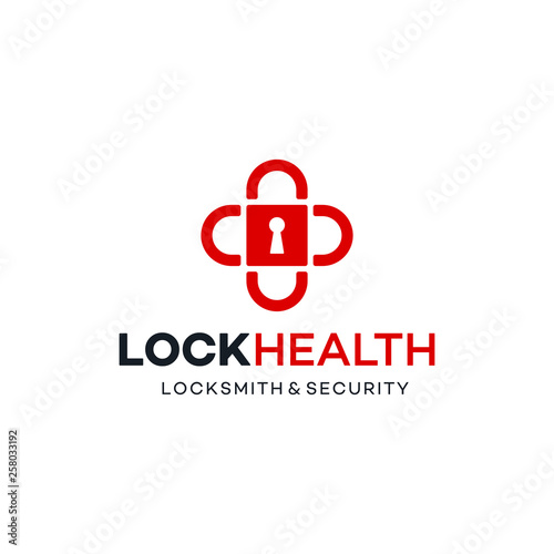 padlock with plus sign health logo design template