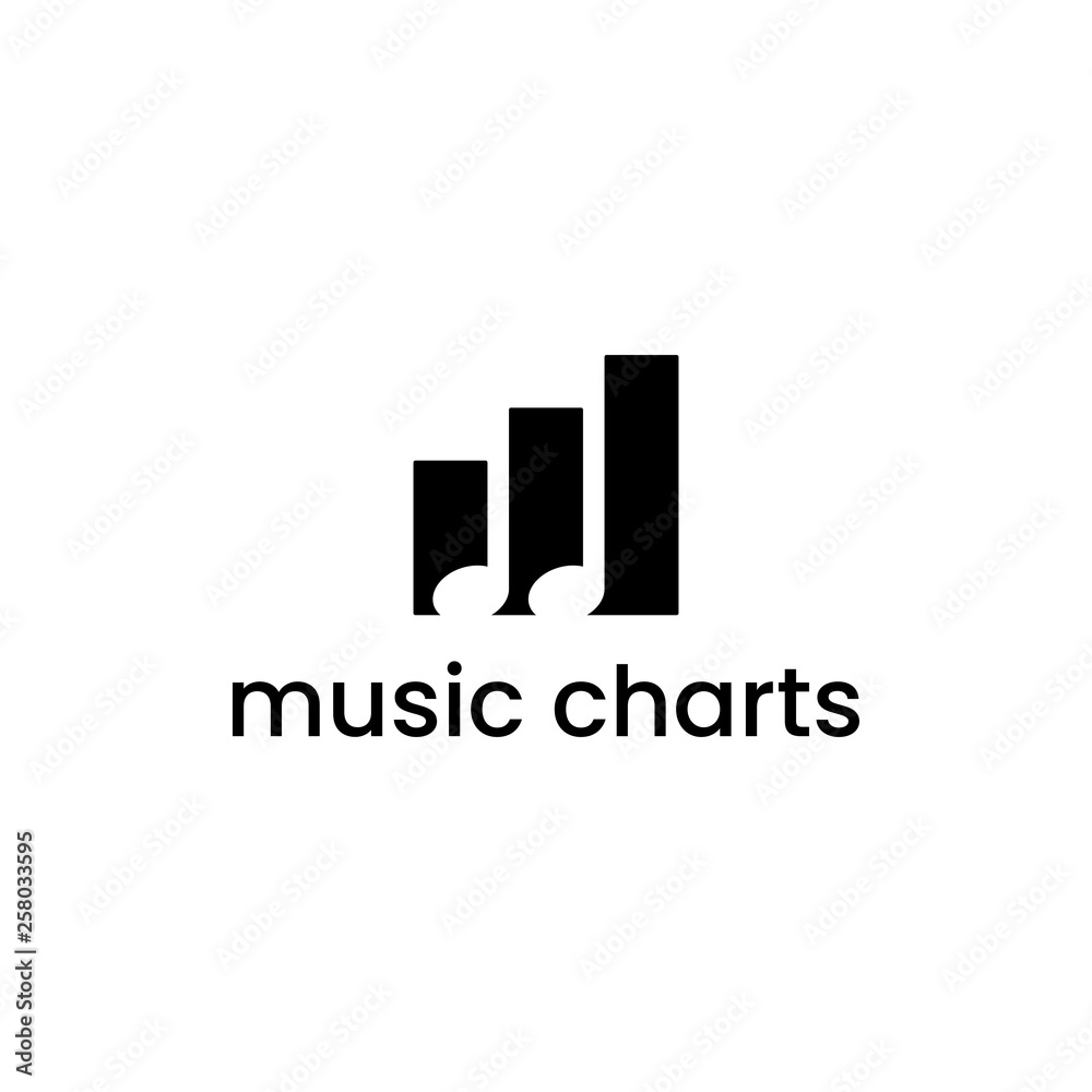 Negative space logo combination from music note with bar chart logo design concept