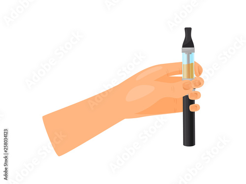 Hand holding vape on white background. Alternative smoking.