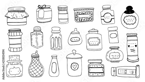 hand draw vector set of condiment bottle sketch.