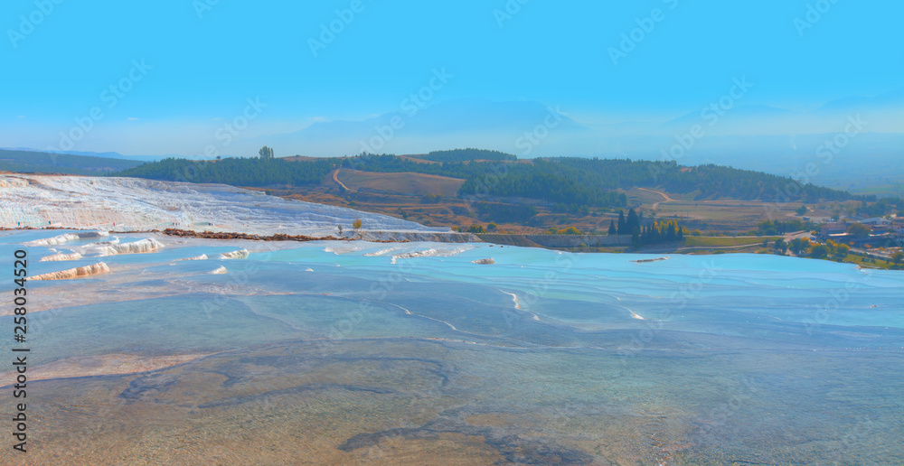 Natural travertine pools and terraces in Pamukkale. Cotton castle in southwestern Turkey Natural travertine pools and terraces in Pamukkale. Cotton castle in southwestern Turkey