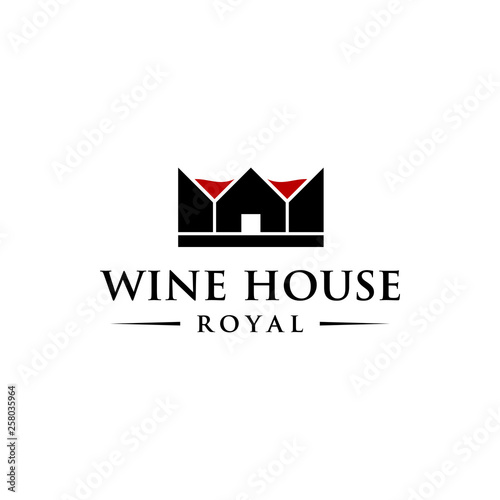 illustration logo from wine glass with house or home and crown logo design concept