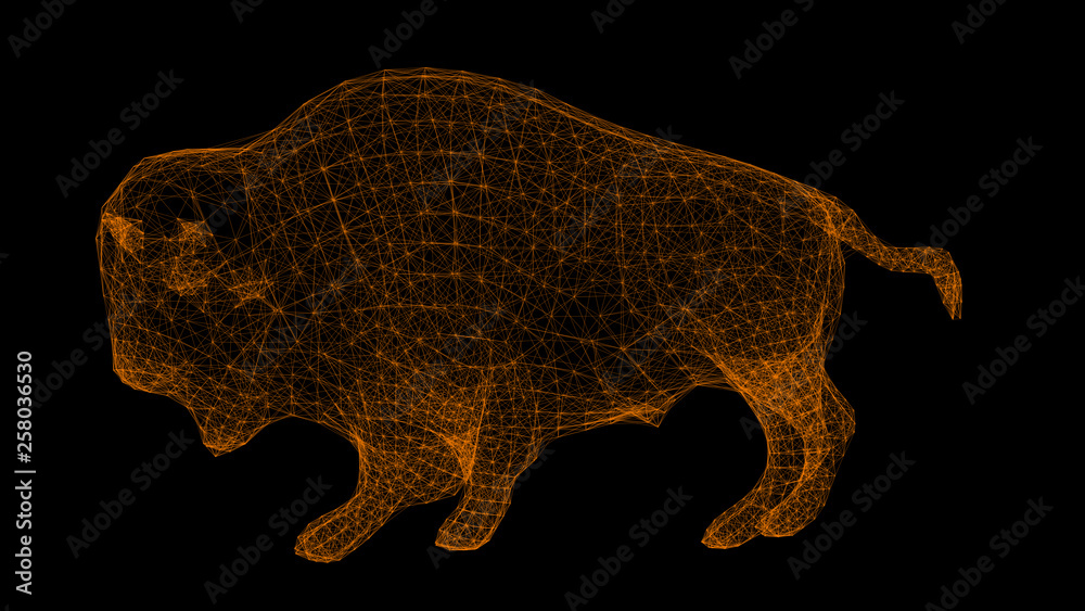 Obraz premium 3d rendering bison wireframe high poly mesh