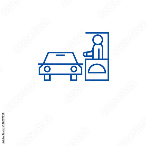 Drive thru restaurant line concept icon. Drive thru restaurant flat  vector website sign, outline symbol, illustration.