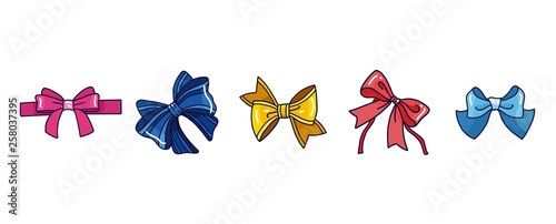 Set of different bows and ribbon knots. Hand drawn isolated vector