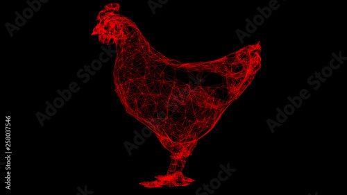 3d rendering chicken wireframe high poly mesh