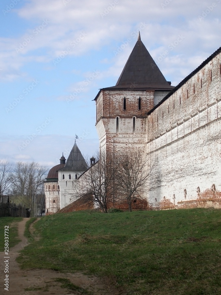 The fortress wall and towers, Boris and Gleb Monastery, Borisoglebsk, Rostov district, Yaroslavl region, Russia