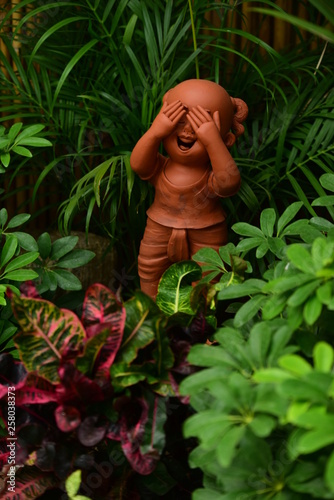 Garden decoration with clay dolls