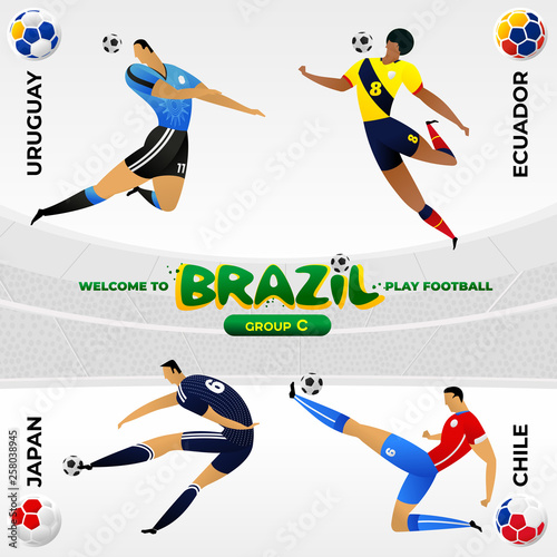 Football player in the background of a pattern of Brazilian national symbols photo