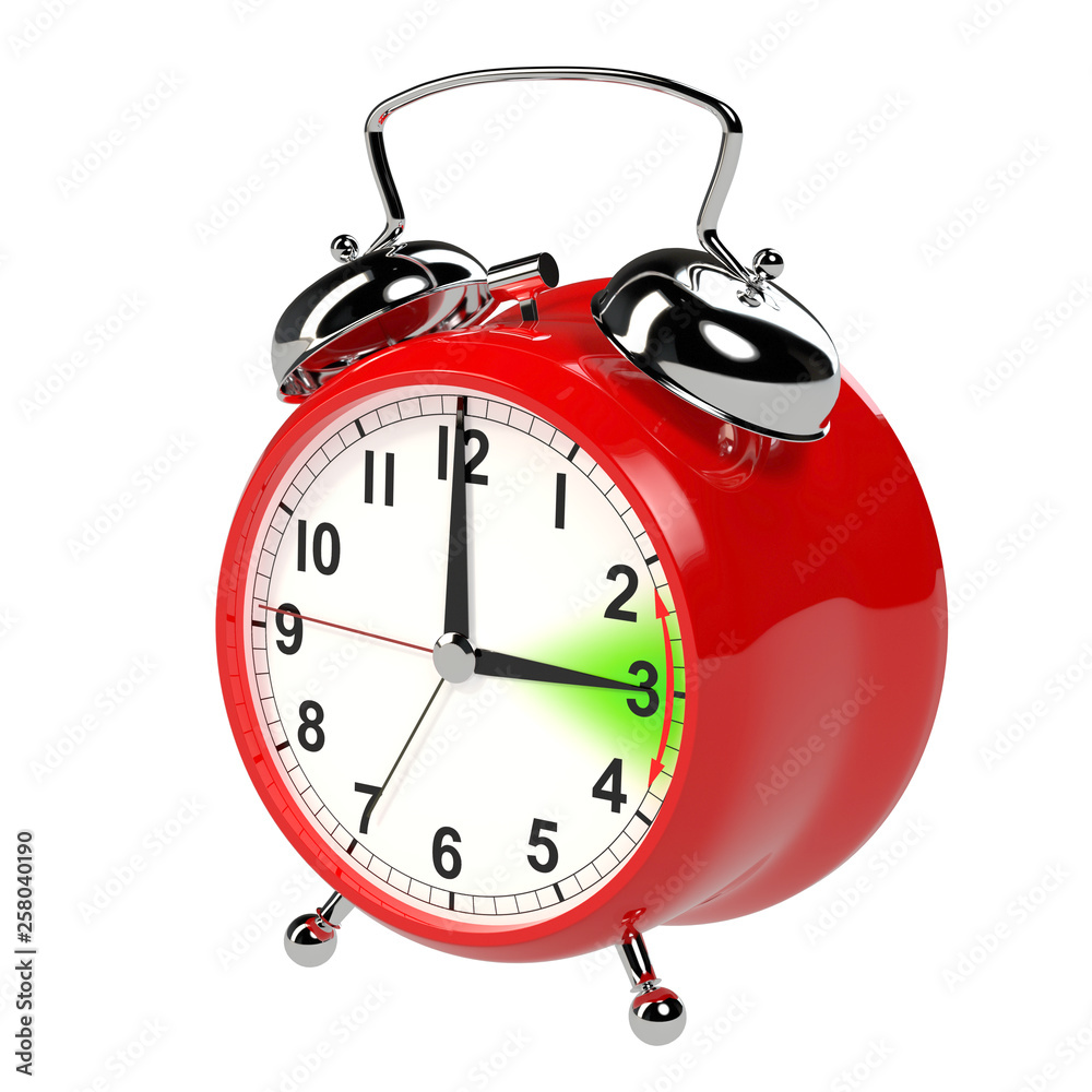 Daylight saving time concept. Alarm clock isolated on white background. 3D rendering Daylight saving time concept. Alarm clock isolated on white background. 3D rendering