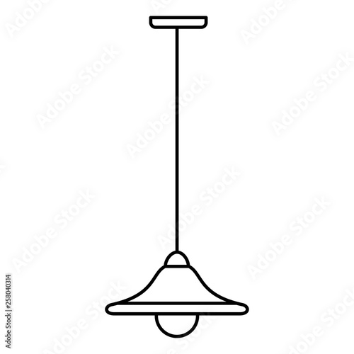 Black & white vector illustration of hanging pendant lamp. Line icon of outdoor & indoor light fixture. Isolated object