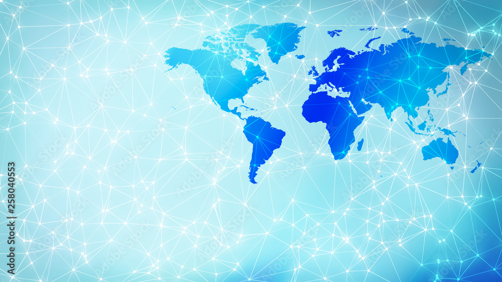 Fototapeta premium Abstract transformation digital wires polygonal lines and world map