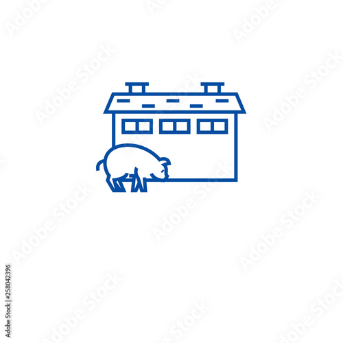 Pig farm line concept icon. Pig farm flat  vector website sign, outline symbol, illustration.