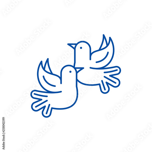 Pigeons line concept icon. Pigeons flat  vector website sign, outline symbol, illustration.