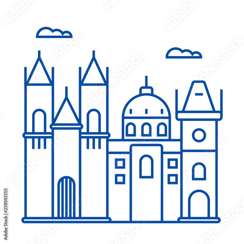 Prague sign line concept icon. Prague sign flat  vector website sign, outline symbol, illustration.