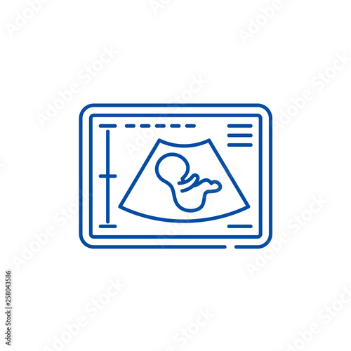 Pregnancy ultrasound line concept icon. Pregnancy ultrasound flat  vector website sign, outline symbol, illustration.