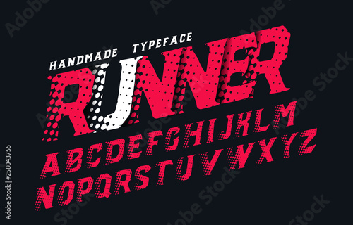 Runner. Modern font. Futuristic font. Cyber punk style. Red color. Serif handmade font.