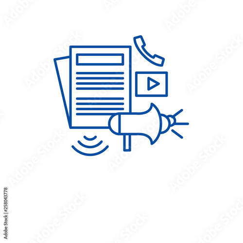 Press realese line concept icon. Press realese flat  vector website sign, outline symbol, illustration.