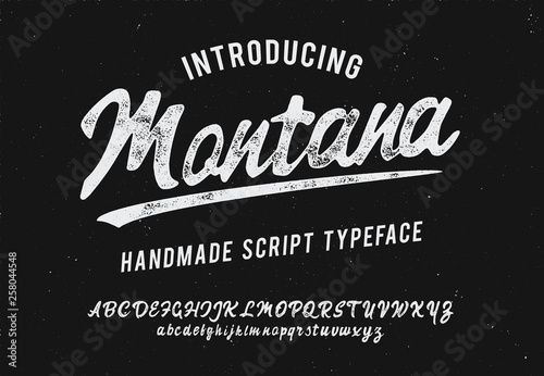 Montana. Vintage brush script. Handmade font. Retro Typeface. Vector font illustration. photo