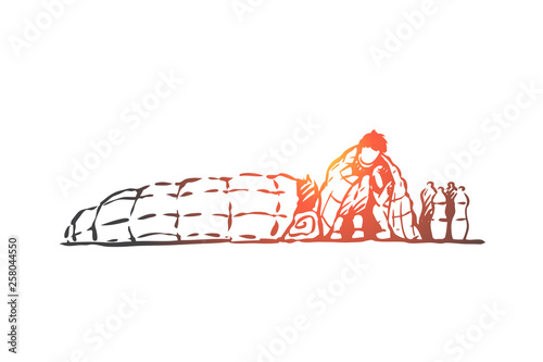 Migrant, illegal, homeless, crisis concept. Hand drawn isolated vector.