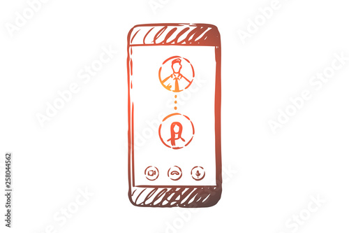 Online, call, mobile, phone, communication concept. Hand drawn isolated vector.