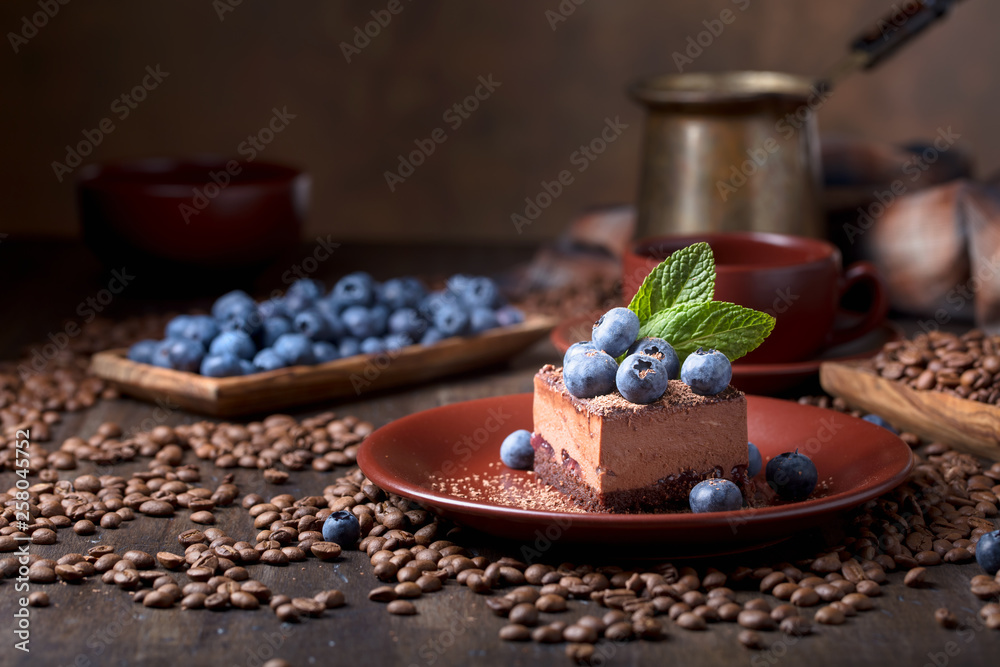 Chocolate cake with blueberries. Chocolate cake with blueberries.