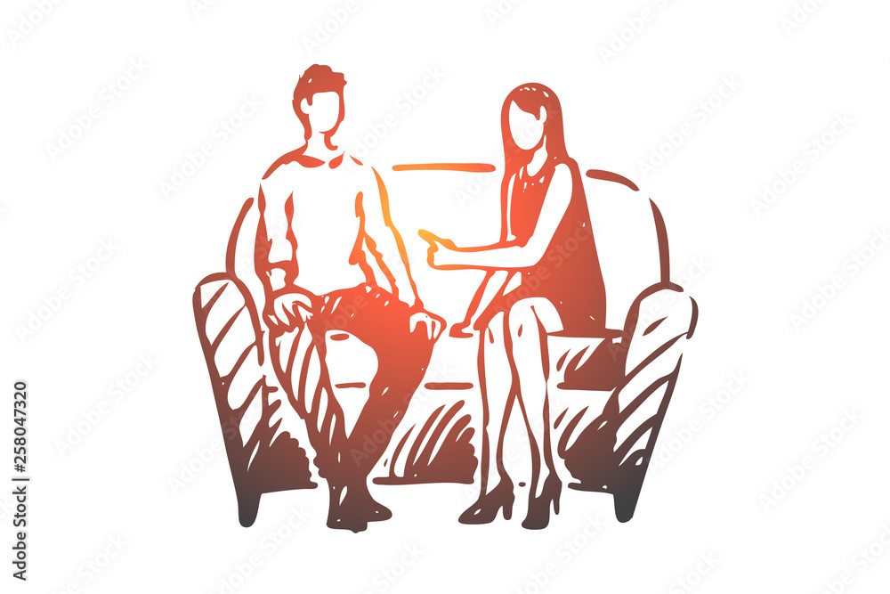 Person, psychologist, therapy, couch concept. Hand drawn isolated vector. Person, psychologist, therapy, couch concept. Hand drawn isolated vector.
