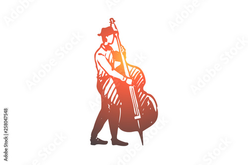 Musician, jazz, konrabas, instrument, performance concept. Hand drawn isolated vector. photo