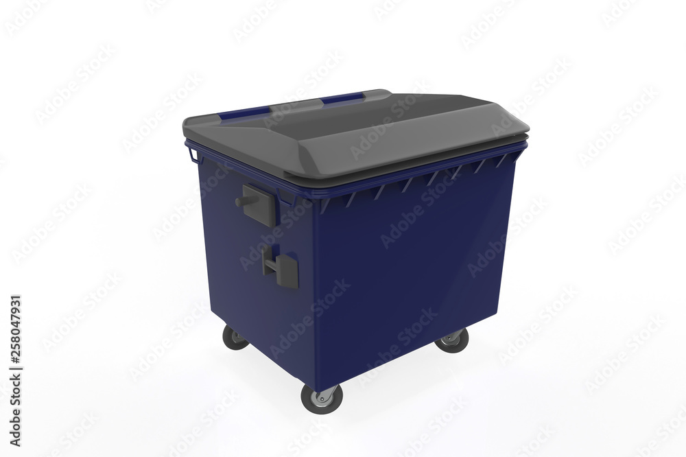 close plastic garbage container on white background. 3d illustration