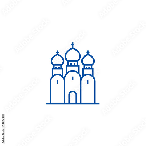 Russian orthodox church line concept icon. Russian orthodox church flat  vector website sign, outline symbol, illustration.