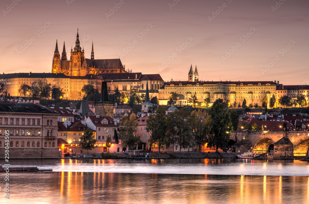 Prague old town, Cech Republic. Praha Castle with churches, chapels and tower