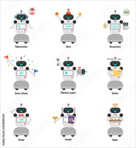 An artificial intelligence robot capable of various business capabilities. flat design style minimal vector illustration