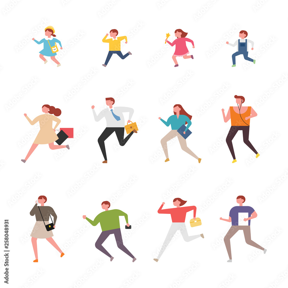 running people simple character set. flat design style minimal vector illustration