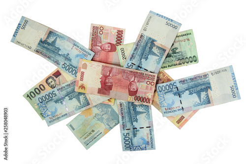 indonesia rupiah currency on white background, 50000, 100000, 20000. 1000