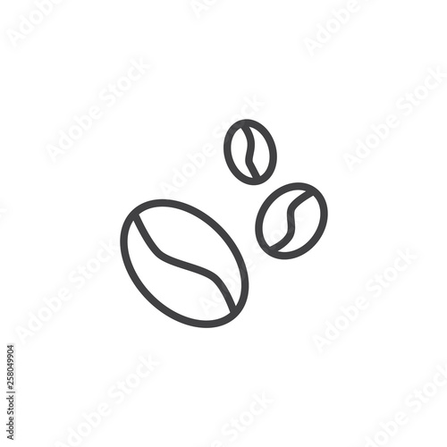 Coffee beans line icon. linear style sign for mobile concept and web design. Three coffee beans outline vector icon. Caffeine symbol, logo illustration. Pixel perfect vector graphics