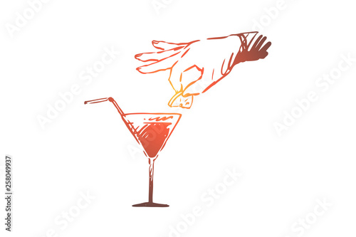 Bar, alcohol, drink, glass, cocktail concept. Hand drawn isolated vector.