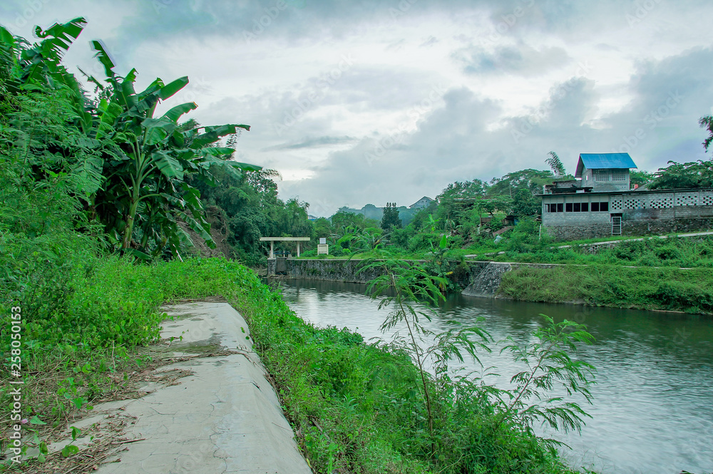 river in tambak boyo on yogyakarta, indonesia