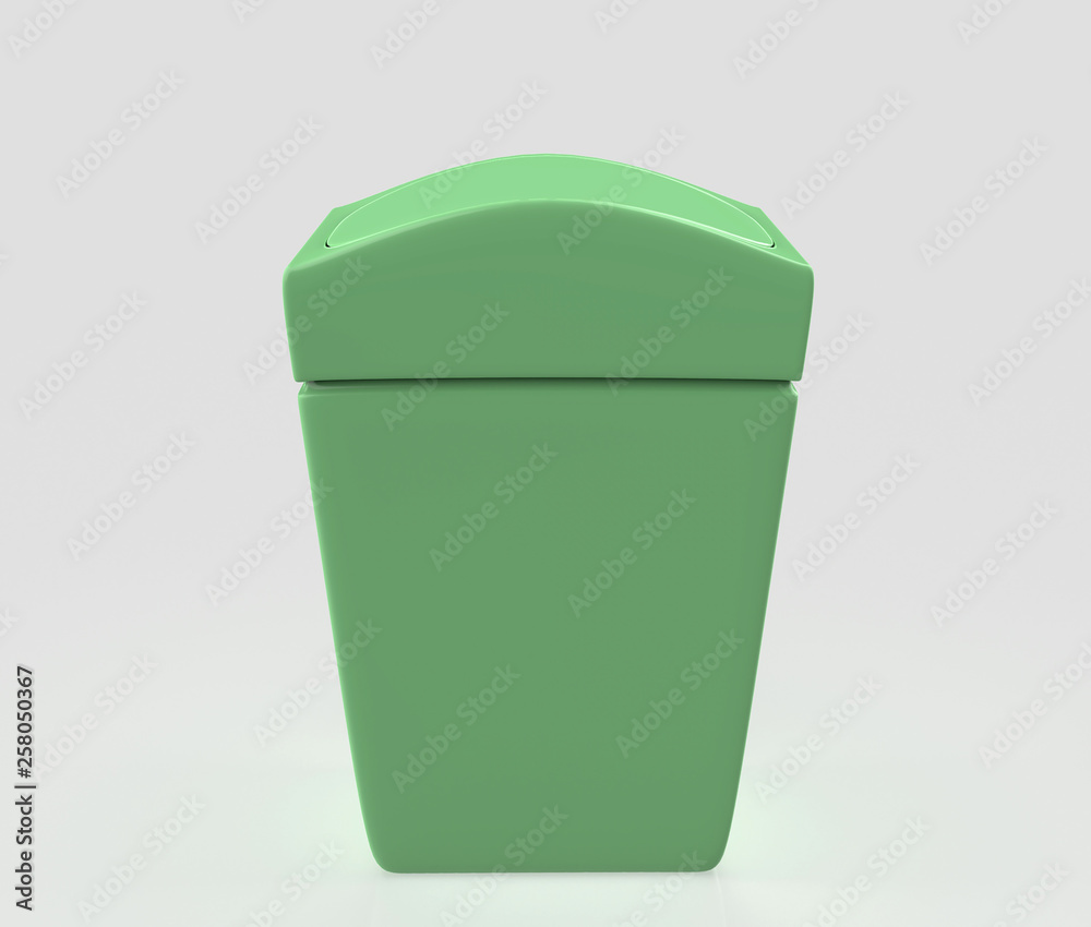 empty plastic trashcan isolated on grey background. 3d illustration empty plastic trashcan isolated on grey background. 3d illustration