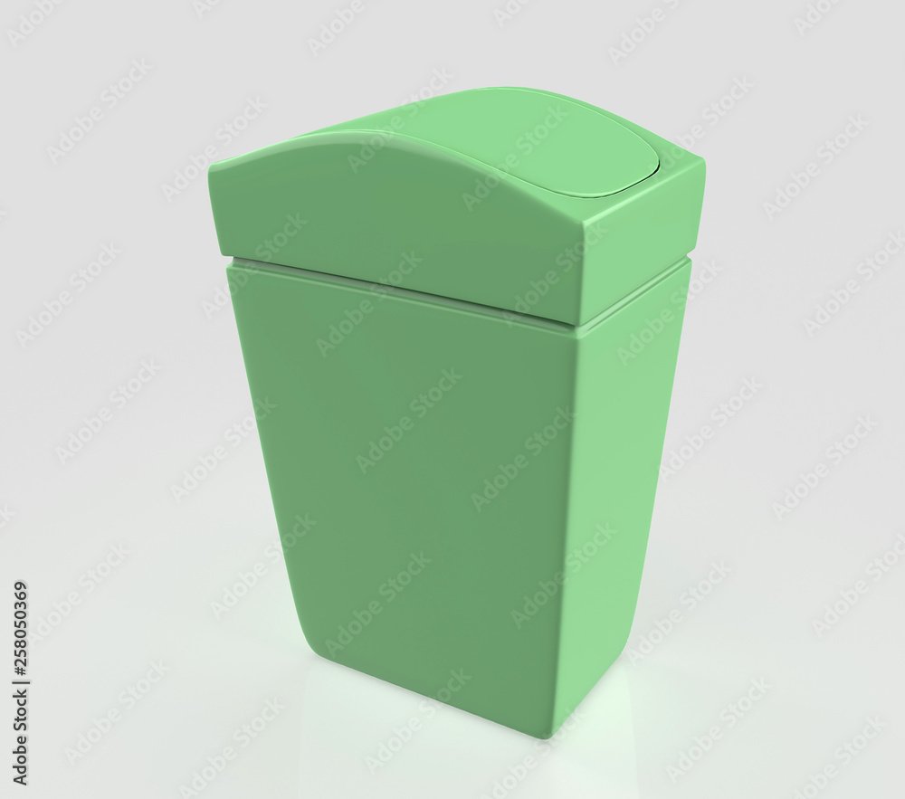 empty plastic trashcan isolated on grey background. 3d illustration empty plastic trashcan isolated on grey background. 3d illustration