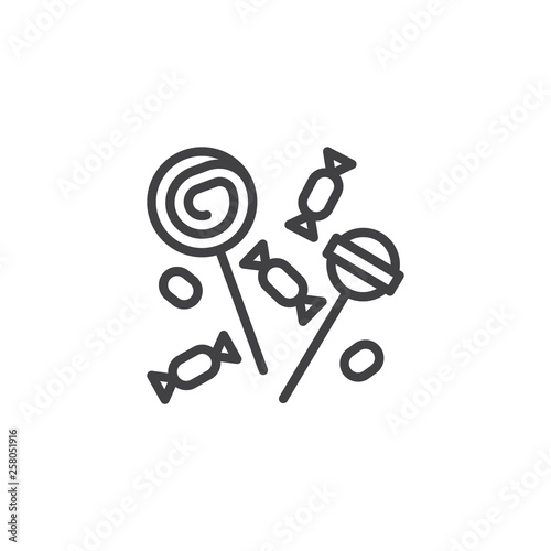 Lollipops candies and sweets line icon. linear style sign for mobile concept and web design. Candies dessert outline vector icon. Unhealthy food symbol logo illustration. Pixel perfect vector graphics