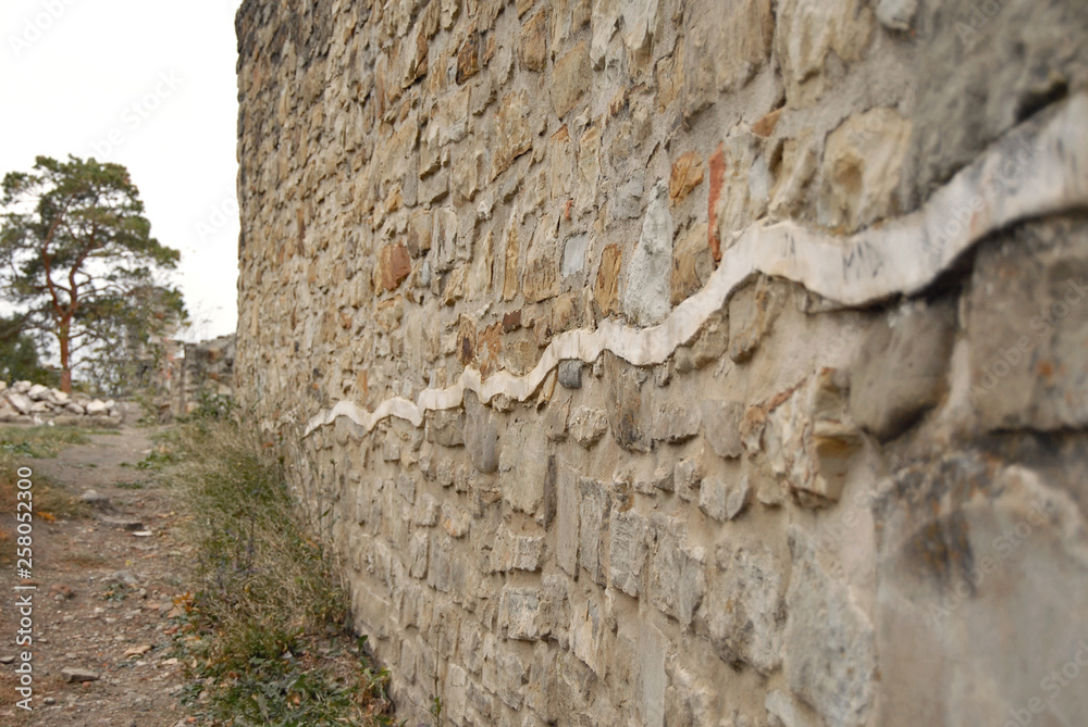 An old medieval fortress. Restoration of the walls of the fortress, excavation.