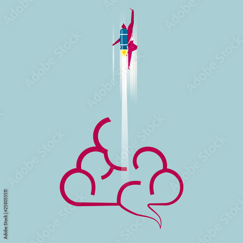 Businessman carrying an aircraft. Launched into the air.	