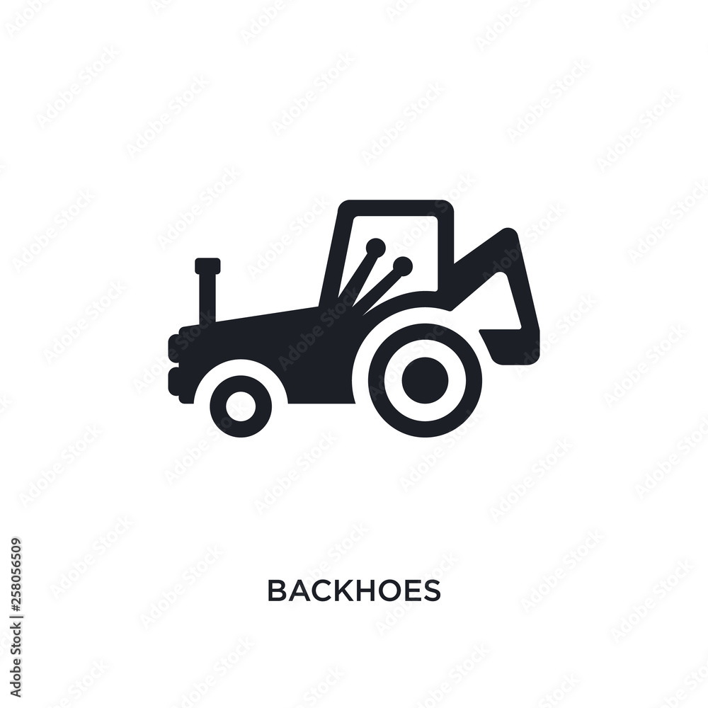 Naklejka premium backhoes isolated icon. simple element illustration from construction concept icons. backhoes editable logo sign symbol design on white background. can be use for web and mobile