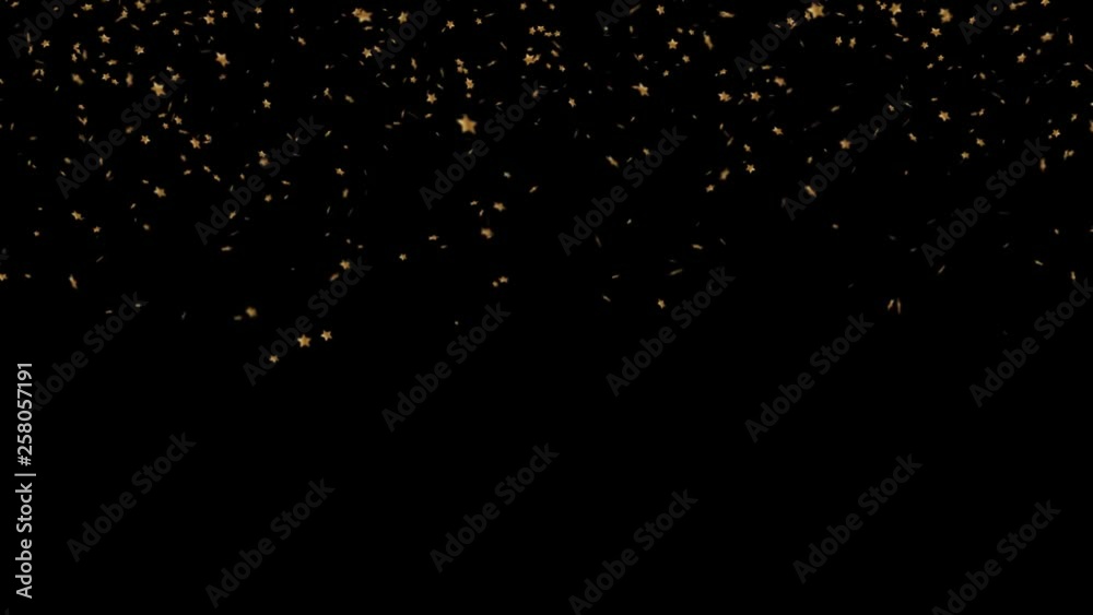 Golden Star Confetti Falling Down Over Black Background. Could Be Used for Birthdays Parties Celebration Christmas New Year or Holiday Project Related Videos Golden Star Confetti Falling Down Over Black Background. Could Be Used for Birthdays Parties Celebration Christmas New Year or Holiday Project Related Videos