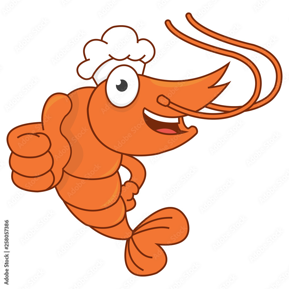 Illustration of cute shrimp with chef's hat Illustration of cute shrimp with chef's hat