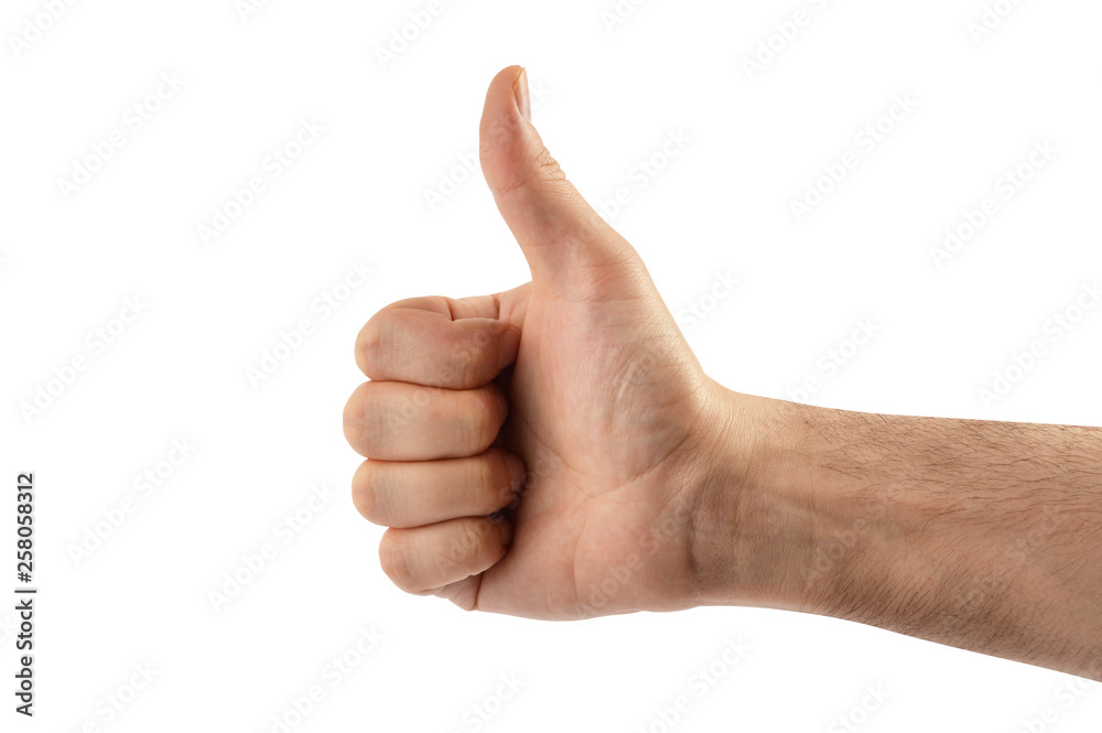 Male hand with thumb up isolated on white background Male hand with thumb up isolated on white background
