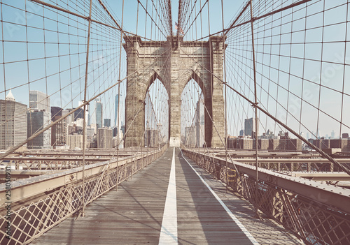 Retro toned picture of the Brooklyn Bridge  New York  USA.